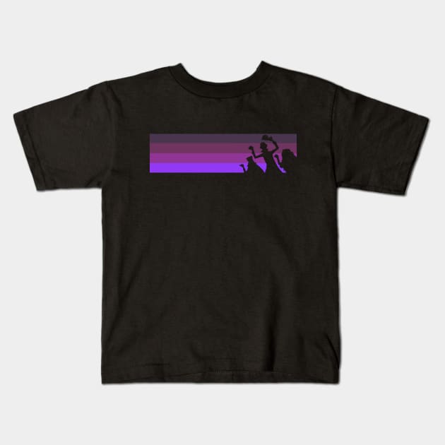 Retro Purple Stripes Hitchhiking Ghosts Kids T-Shirt by ThisIsFloriduhMan